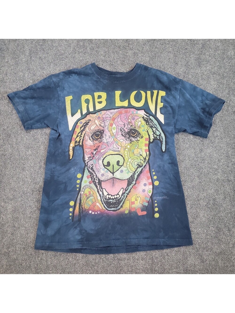 The Mountain Lab Love Shirt Mens SZ M Dean Russo Dog Blue Tie Dye Cotton 507